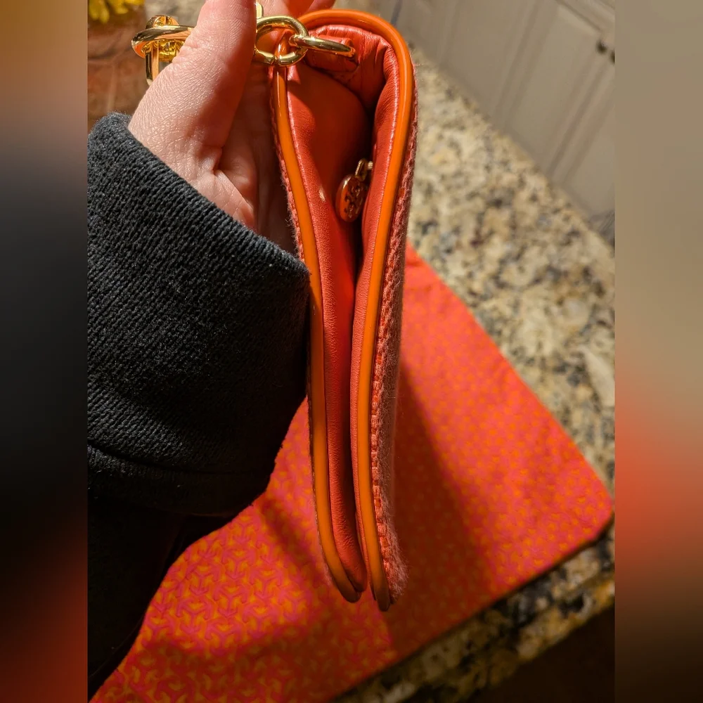 Tory Burch Pink Coral Purse Clutch with Gold Accents - Picture 12 of 16